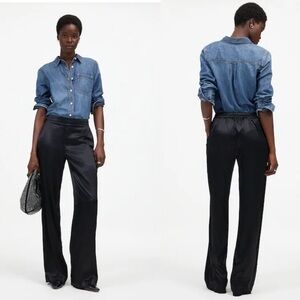 Madewell Black Pull-On Straight Pants Stretch Satin Pockets Size XL